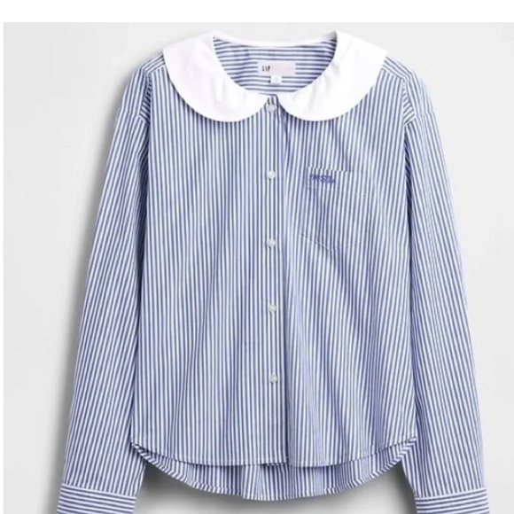 Gap x Sandy Liang button collar shirt blue stripe. Size small. BNWT - Picture 4 of 4